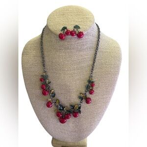 Cherry Charm Necklace and Earring Set‎